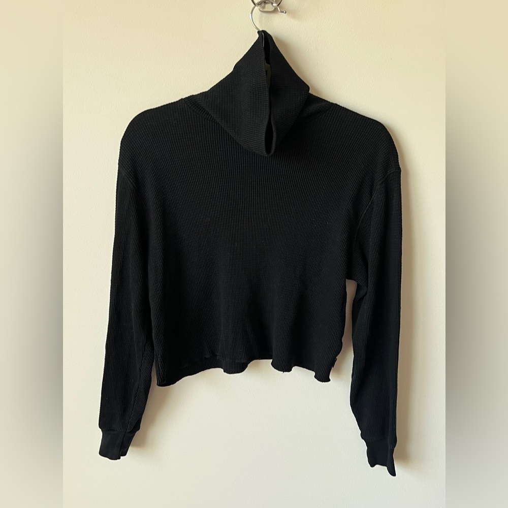 Tna Aritzia Black Waffle Knit Mock Neck Long Sleeve Top XS